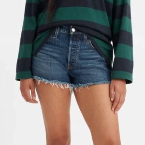 Levi’s 501 Original Button Fly Denim Shorts Size 27 Dark Wash Button Fly Raw Hem